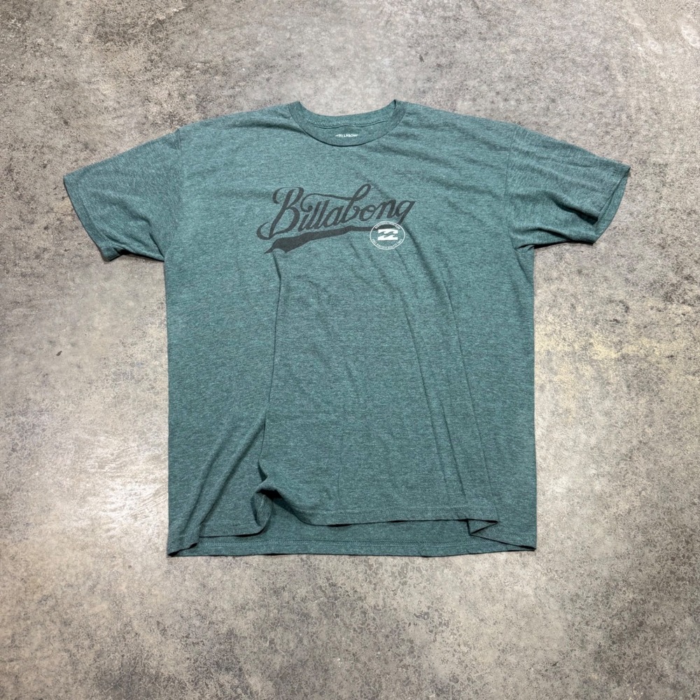 Billabong T-Shirt Mens XL Green Script Logo Graphic Short Sleeve Cotton Blend